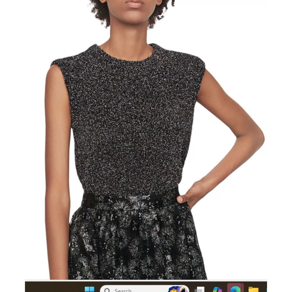 Maje Marky Sleeveless Metallic-knit Top In Silver and black size 1